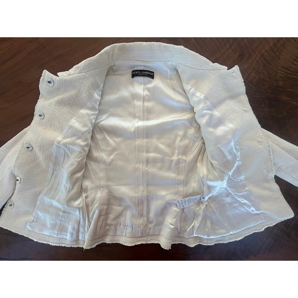Dolce & Gabbana 2000s IT 36 Embroidered Cotton Tweed Jacket Cream Silk US 0-2 XS - Picture 4 of 6